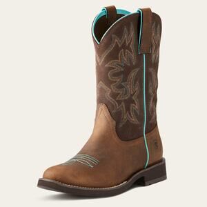 NEW Ariat Delilah Western Boots Brown Turquoise Stitch Cowgirl Round Toe Ranch